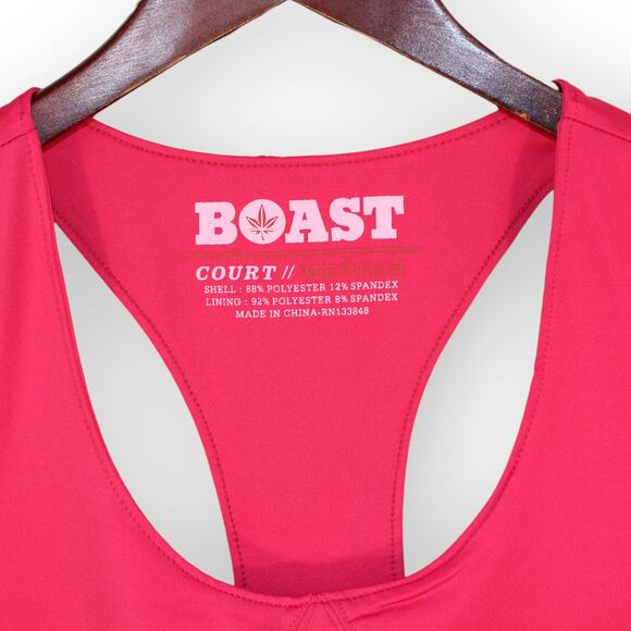 BOAST USA Women Active Tank Medium Fuschia Stretch Bra Racerback Leaf Logo - Picture 6 of 9